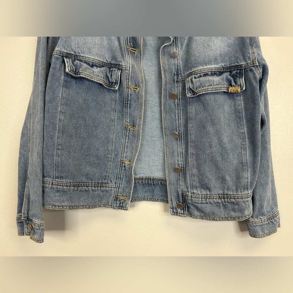 Outdoor Spring Fall Classic ZYIA M Blue Denim Jacket Cotton Athleisure Normcore - Picture 6 of 15